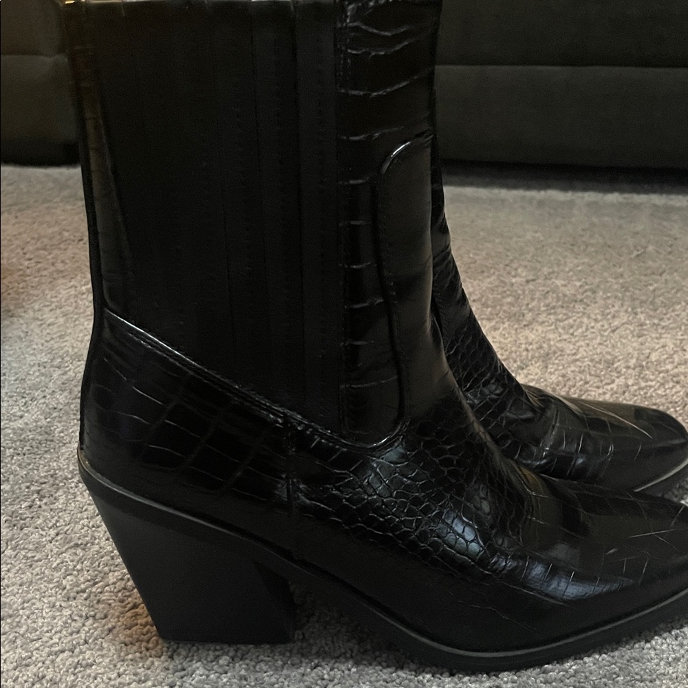 H by Halston Black Croc-Embossed Heeled Boots